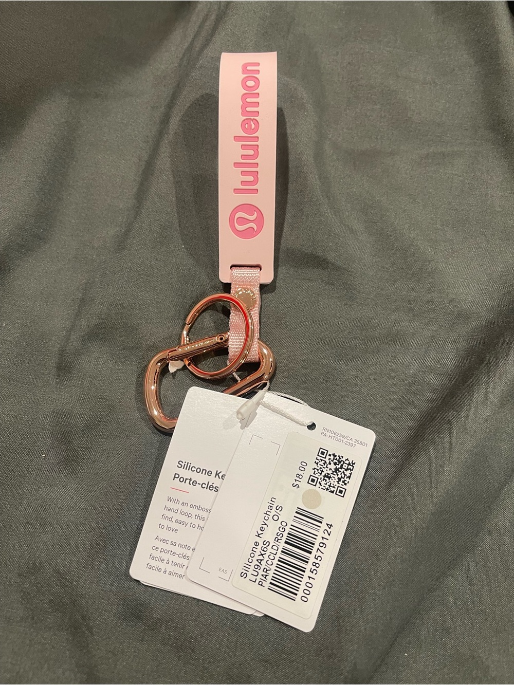 lululemon athletica Pink Silicone Keyring Wristlet with Rose Gold Hardware